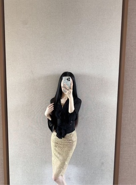 卜斯斯 微透乔其纱胸前一片式立裁全包骨工艺收腰不勒上衣