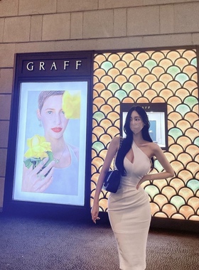 韩国江南美人性感小心机镂空斜领不对称设计感吊带高腰修身连衣裙