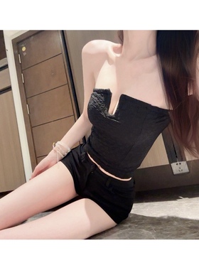 yjy*奶盐泡泡*显身材弹力鱼骨抹胸上衣