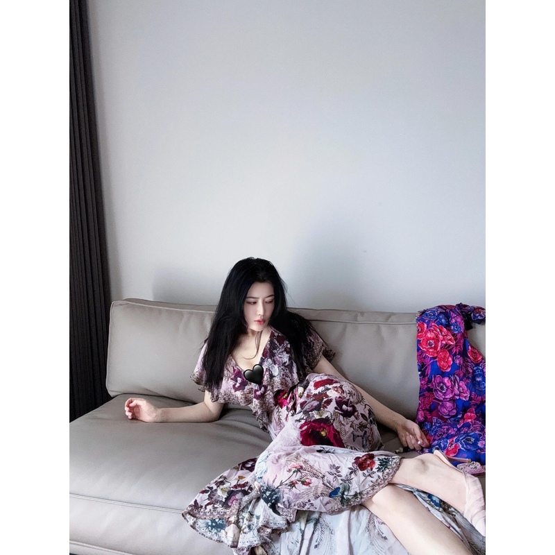 卜斯斯 对花工艺镶钻碎花轻薄一片式女士连衣裙