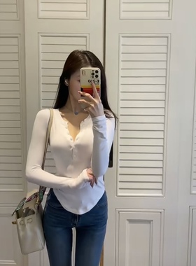 3.8 【比精心打扮还好看】白色针织面料上衣修身版型春秋长袖 tee