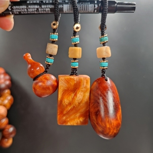 松明子琥珀木平安无事牌葫芦吊坠汽车钥匙扣香挂件手把件手工实木