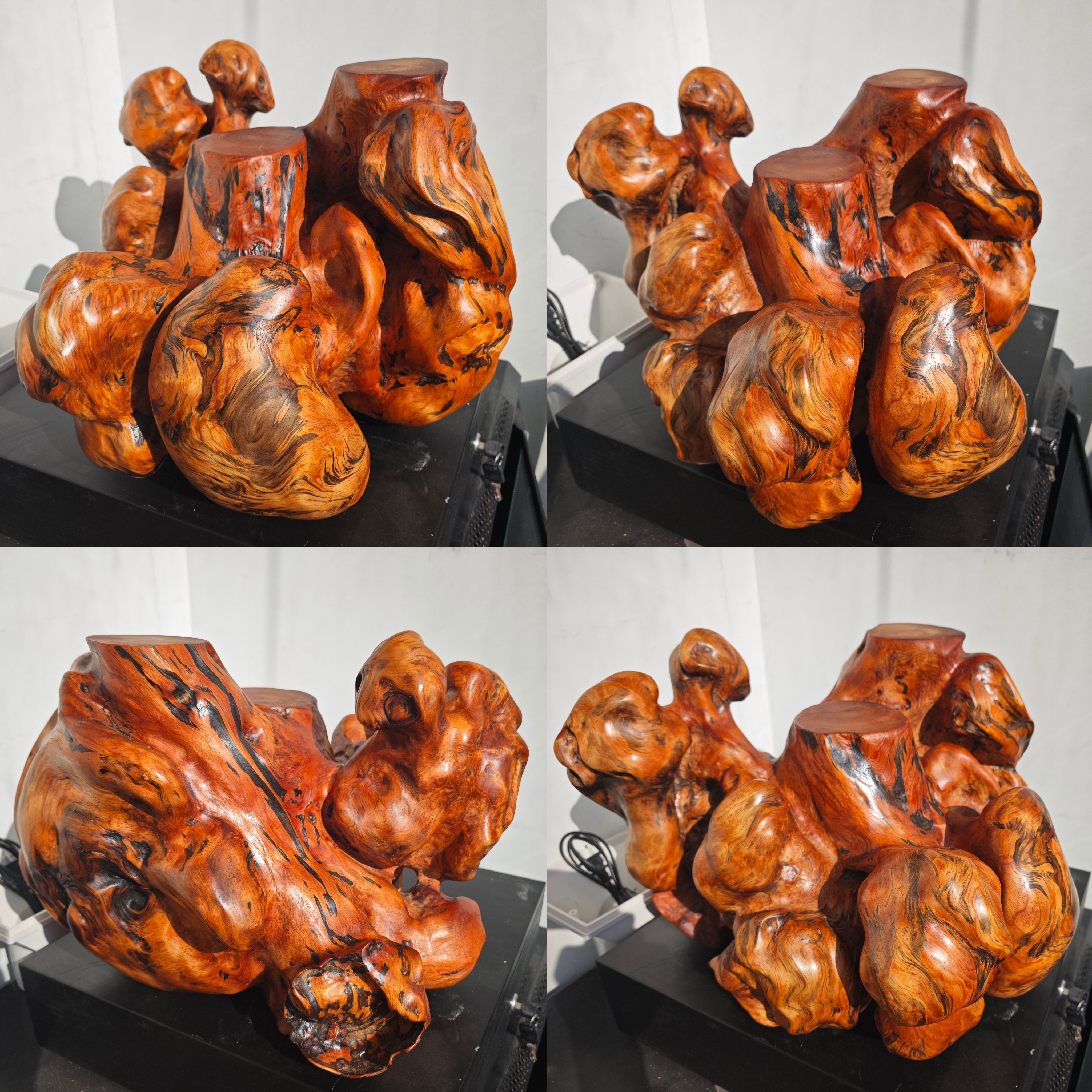 松明子琥珀木陈化瘤红黑油天然随形根雕手工打磨侘寂摆件茶室造景