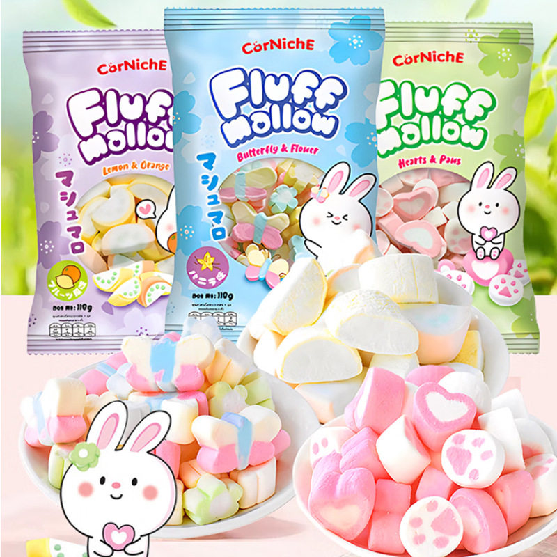 可尼斯菲律宾进口香草味蝶恋花形棉花糖猫爪心形棉花糖儿童零食品