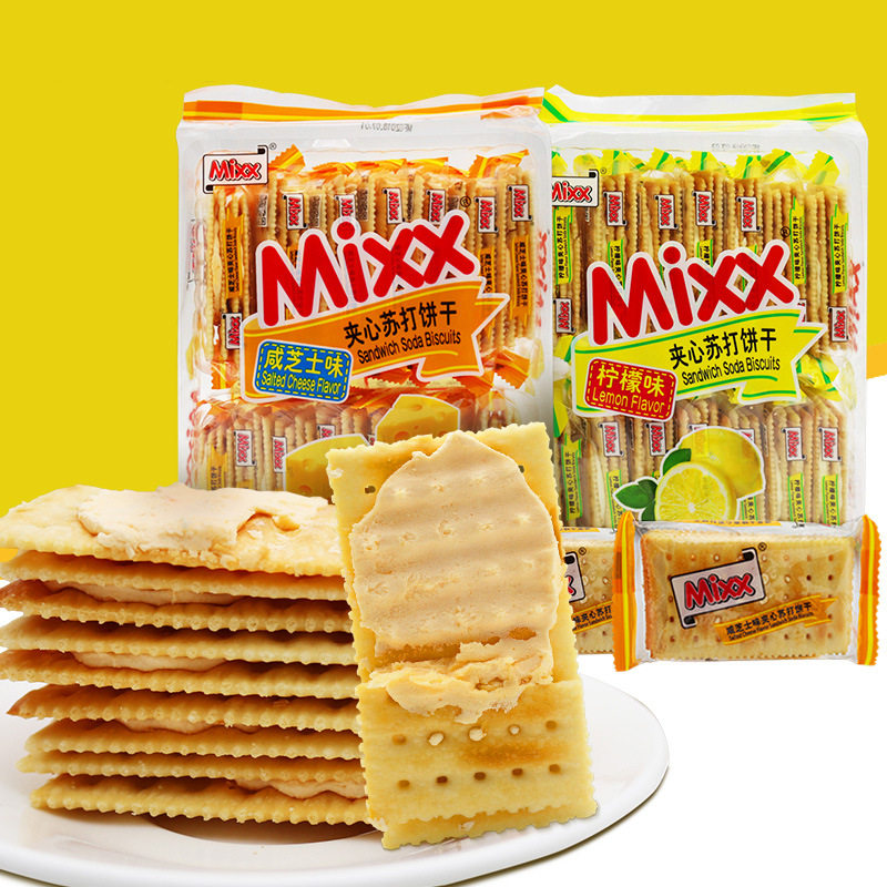 宝宝Mixx柠檬夹心苏打饼干380g 咸芝士味梳打饼 小吃零食品便利店