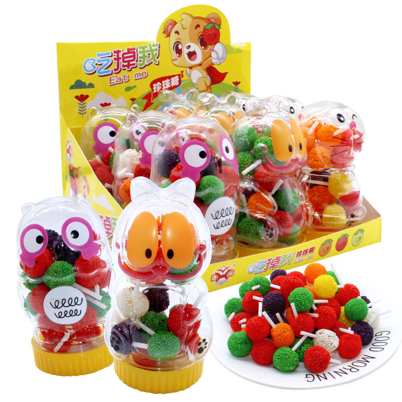 80g卡通造型糖果棒棒糖果汁软糖儿童互动零食凝胶糖果瓶装批发