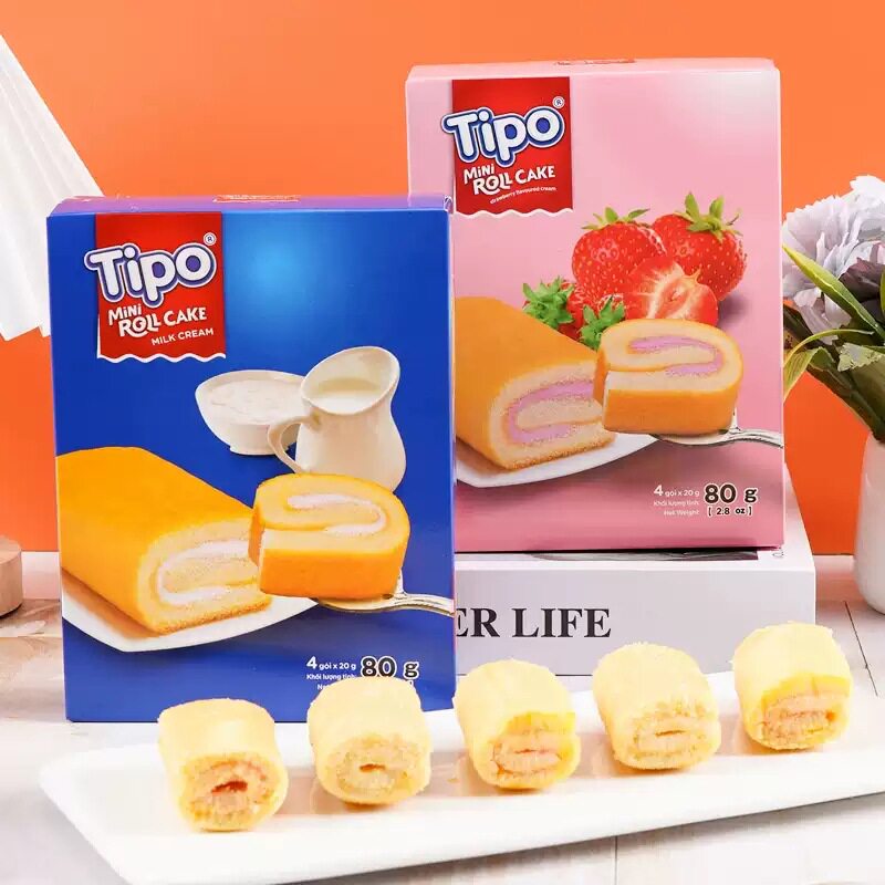 越南Tipo迷你蛋糕卷牛奶味面包卷美味早餐糕点心零食 草莓味180g