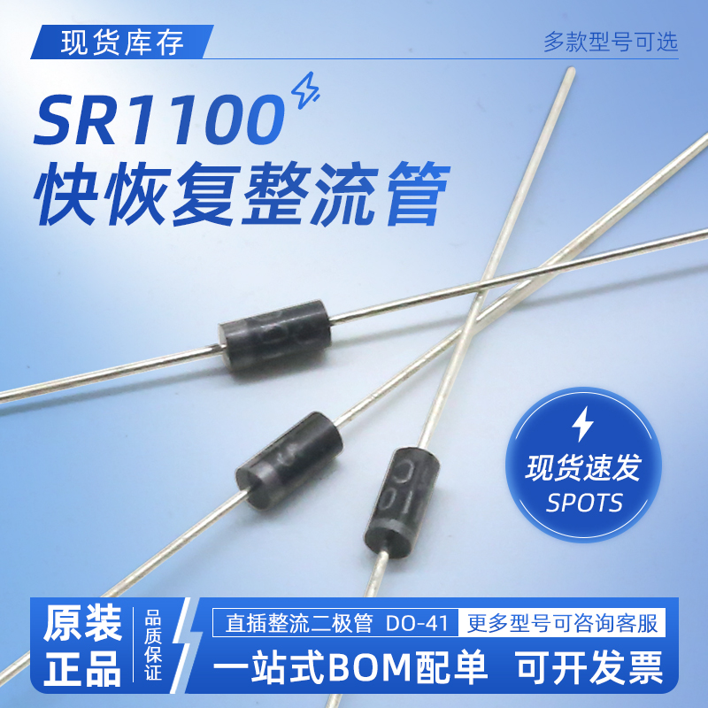 直插式肖特基二极管 SR1100 SB1100 1100 DO-41 1A 100V 10个