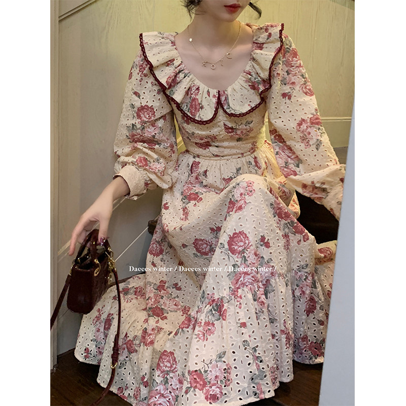large Eees Afternoon hue Doll collar Embroidery Atmosphere Coffee Break temperament goddess High-end Autumn Dressin the Women's clothing/Boutique , Dress  category - from Buy2taobao.com to provide professional Taobao agent buy service