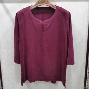 富千金f606中老年七分短袖上衣2025夏民族风妈妈装圆领休闲T恤衫