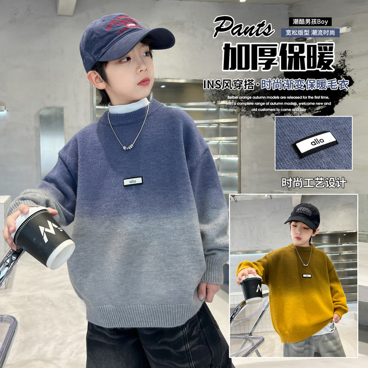童装2025新款冬季中大男童孩儿童休闲圆领加厚毛衣P66