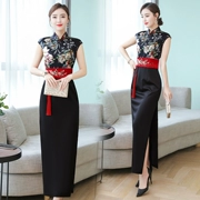 Mùa hè 2019 của phụ nữ Trung Quốc phong cách ăn mặc retro Tang phù hợp với không tay eo dài phần thon gọn đầm xòe - váy đầm