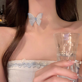 气质蝴蝶锁骨链小众隐形鱼线项链女仙气潮网红ins冷淡风辣妹颈链
