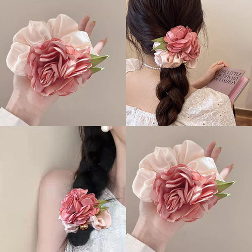 韩国高弹花朵发圈大肠高级感橡皮筋夏季森系山茶花头绳扎马尾头饰
