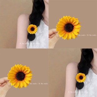 可爱阳光 向日葵发夹海边度假边夹女森系侧边夹子沙滩拍照盘发女