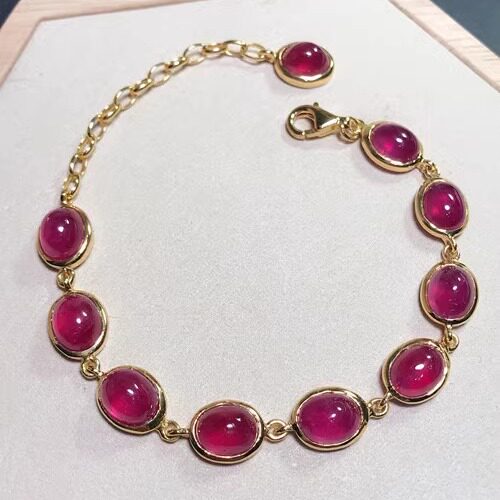 8月新款新货！进口925纯银鎏金红宝石手链 蓝宝石手链 纯手工工艺