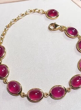 8月新款新货！进口925纯银鎏金红宝石手链 蓝宝石手链 纯手工工艺