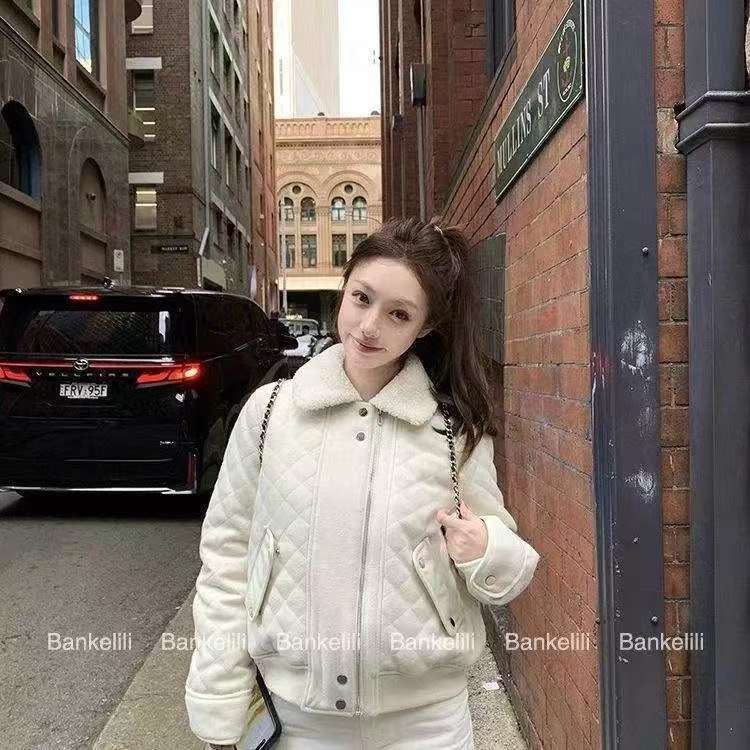 2025秋冬新款加棉菱格绗棉翻领棉服外套女学生加厚夹棉袄