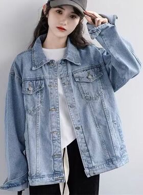 女装秋季新款蓝色牛仔外套女复古韩版休闲外搭上衣bf宽松牛仔夹克