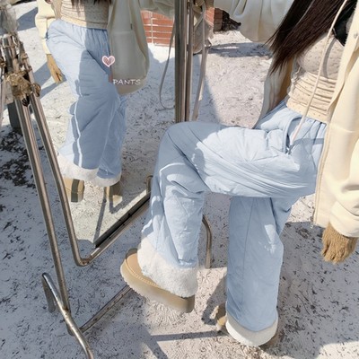 摇粒绒棉裤女冬加厚绒外穿东北防风寒保暖小个子休闲直筒阔腿裤子