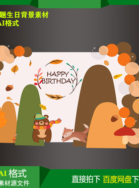 橙色动物主题宝宝百天生日派对迎宾背景KT板喷绘设计素材PSD文件
