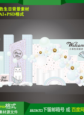 ins蓝色主题宝宝百天生日派对迎宾牌背景KT板喷绘设计素材CDR格式