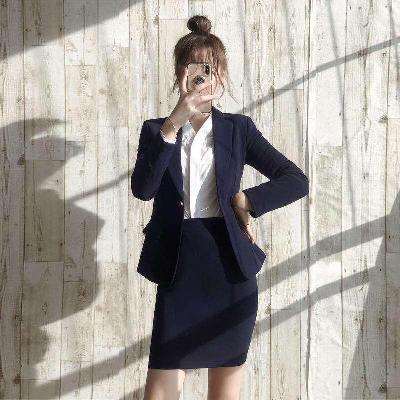 工作服女职业气质套装蓝色西服外套2024新款秋冬面试商务正装职场