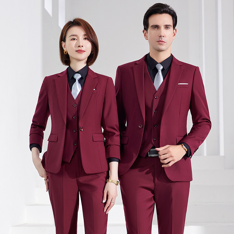 酒红色西装外套女秋冬季高端经理正装气质男女同款职业套装工作服
