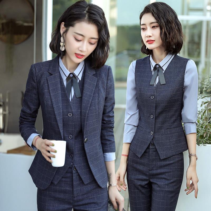 格子西装女套装休闲2026春秋时尚气质上班服工作服女士小西装外套