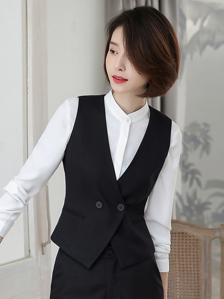 黑色西装马甲女秋季高级感女士工装职业气质工作服套装三件套春秋