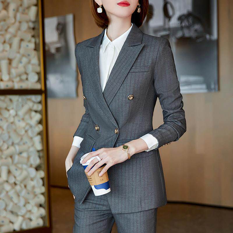 灰色条纹西装套装女高端职业装气质高级感女士正装西服外套工作服