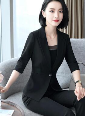黑色薄款七分袖西装女时尚职业装酒店前台工作服女装套装夏季工装