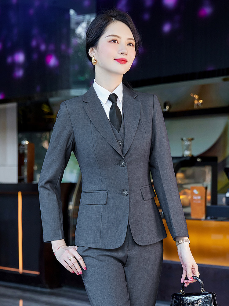灰色西装套装女式职业装春秋面试正装4S店销售工装气质经理工作服