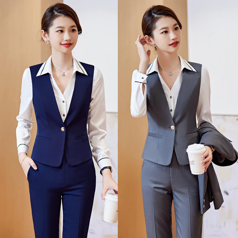 马甲套装女职业装气质西服酒店行政茶楼服务员售楼部工作服两件套