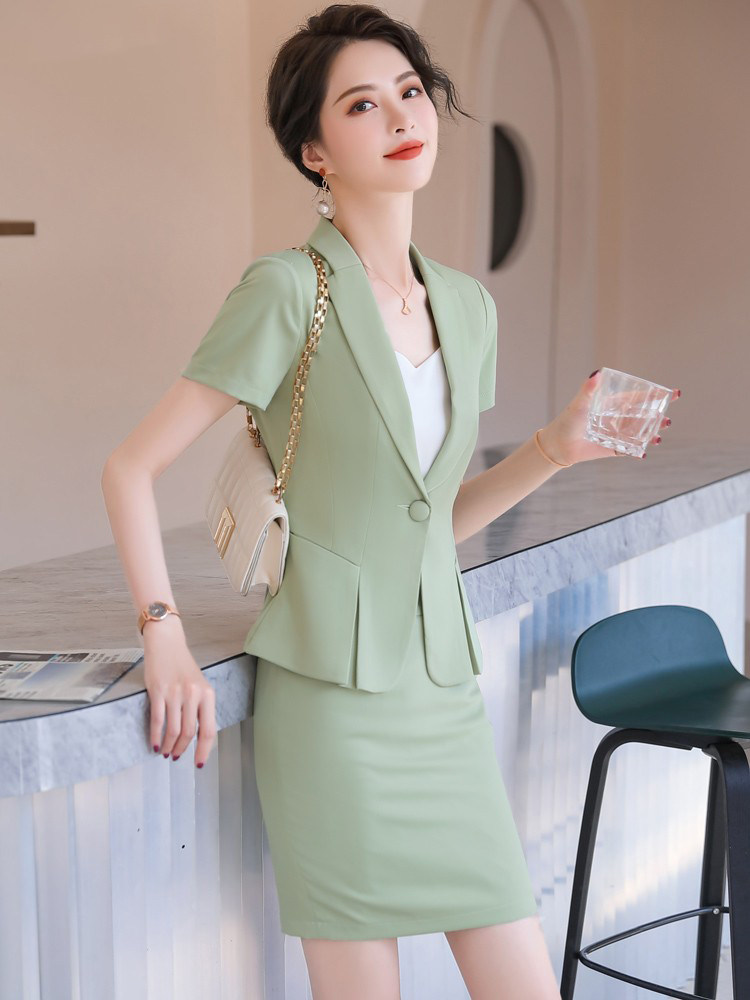 PINK PROFESSIONAL SUIT TEMPERAMENT GODDESS FAN DRESS BEAUTY SALON OVERALLS FASHION SHORT SLEEVE JEWELRY STORE  S SET