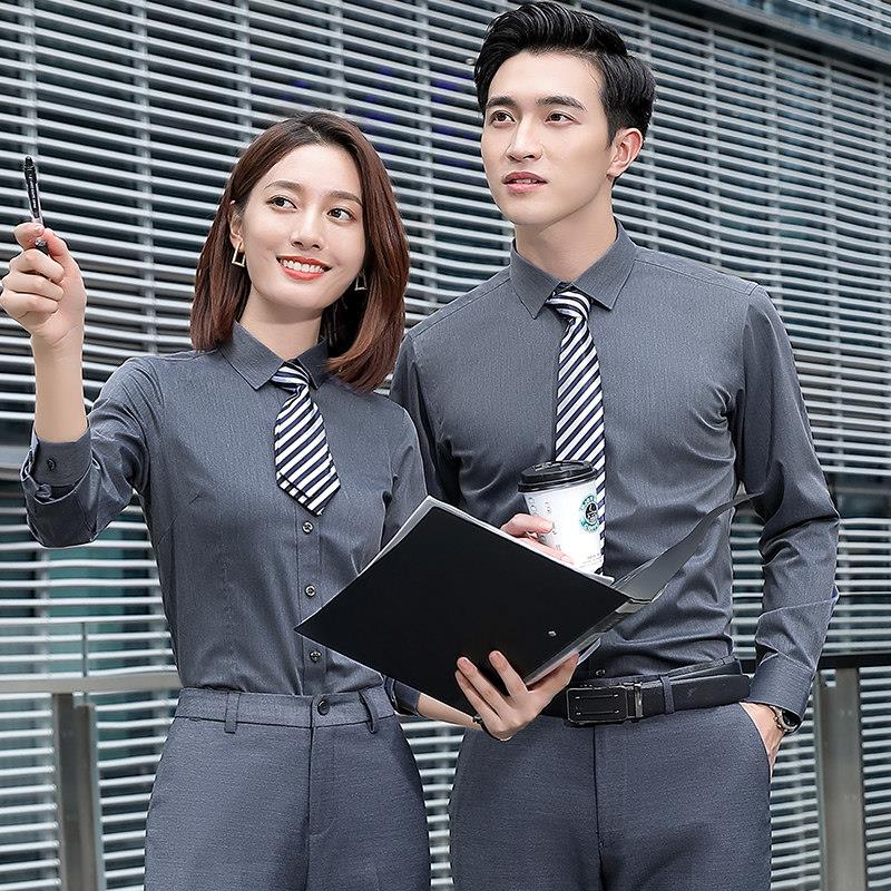 职业衬衫女长短袖套装男女同款商务经理工作服正装衬衣定制绣LOGO