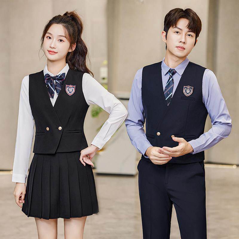 酒吧ktv服务员工作服男长短袖餐饮酒店前台马甲套装幼师服工装女