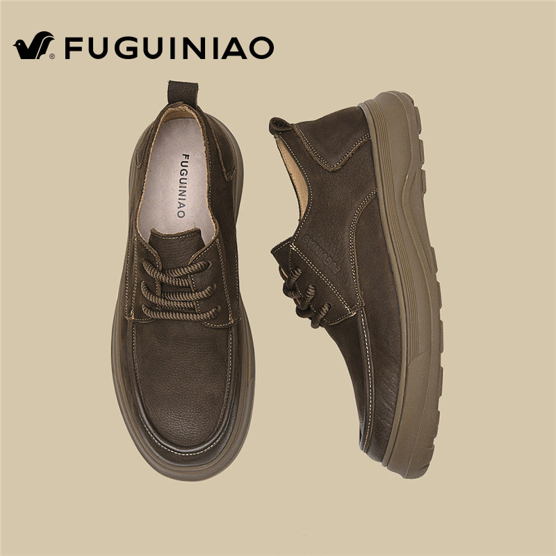 富贵鸟皮鞋男鞋冬季美式复古风英伦休闲鞋低帮真皮厚底大头工装鞋