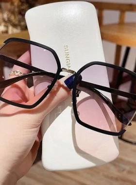 多边形旅行男士潮眼镜开车金属韩版海边太阳镜墨镜蓝色透明偏光女