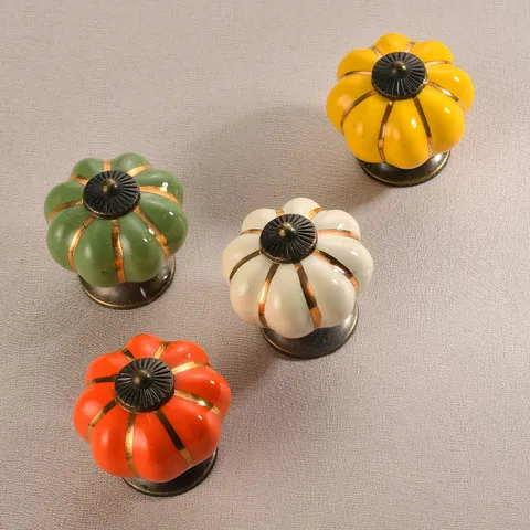 田园精茂把手南瓜陶瓷橱柜七彩色现代简约新中式抽屉卡通