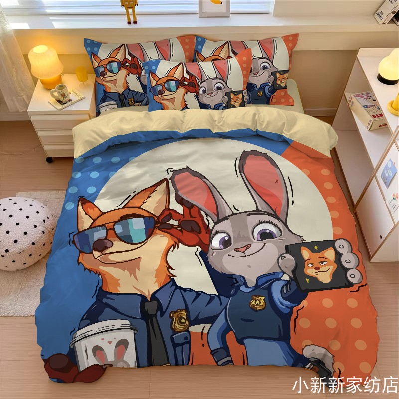 疯狂动物城全棉四件套床上三件套纯棉被罩亲肤被套四季床品被单