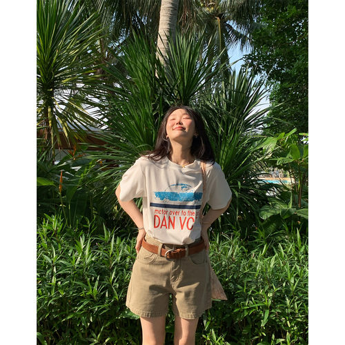 复古美式印花圆领短袖T恤女夏