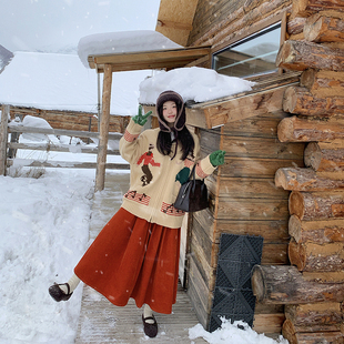 一三良品小个子 复古宽松圣诞风粗针翻领拉链针织大毛衣外套女冬