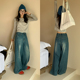 一三良品小个子复古港风水洗阔腿牛仔裤 子深蓝浅蓝 裤 拖地裤 女春季