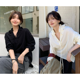 一三良品小个子 领子可拆卸 气质温柔荷叶边系带衬衫女衬衣女韩系