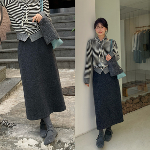 一三良品小个子洋气黑灰色加厚卫裙长裙包臀裙子直筒半身裙女秋冬