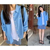 一三良品小个子 女通勤百搭休闲防晒衬衣显瘦春 刺绣格子天丝衬衫