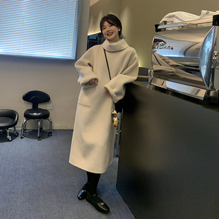 一三良品小个子 很特别的双面呢连衣裙～羊毛大衣外套女冬季长款