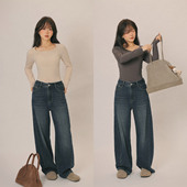 女秋冬复古磨毛宽松显瘦香蕉阔腿裤 一三良品小个子 弯刀牛仔裤 子