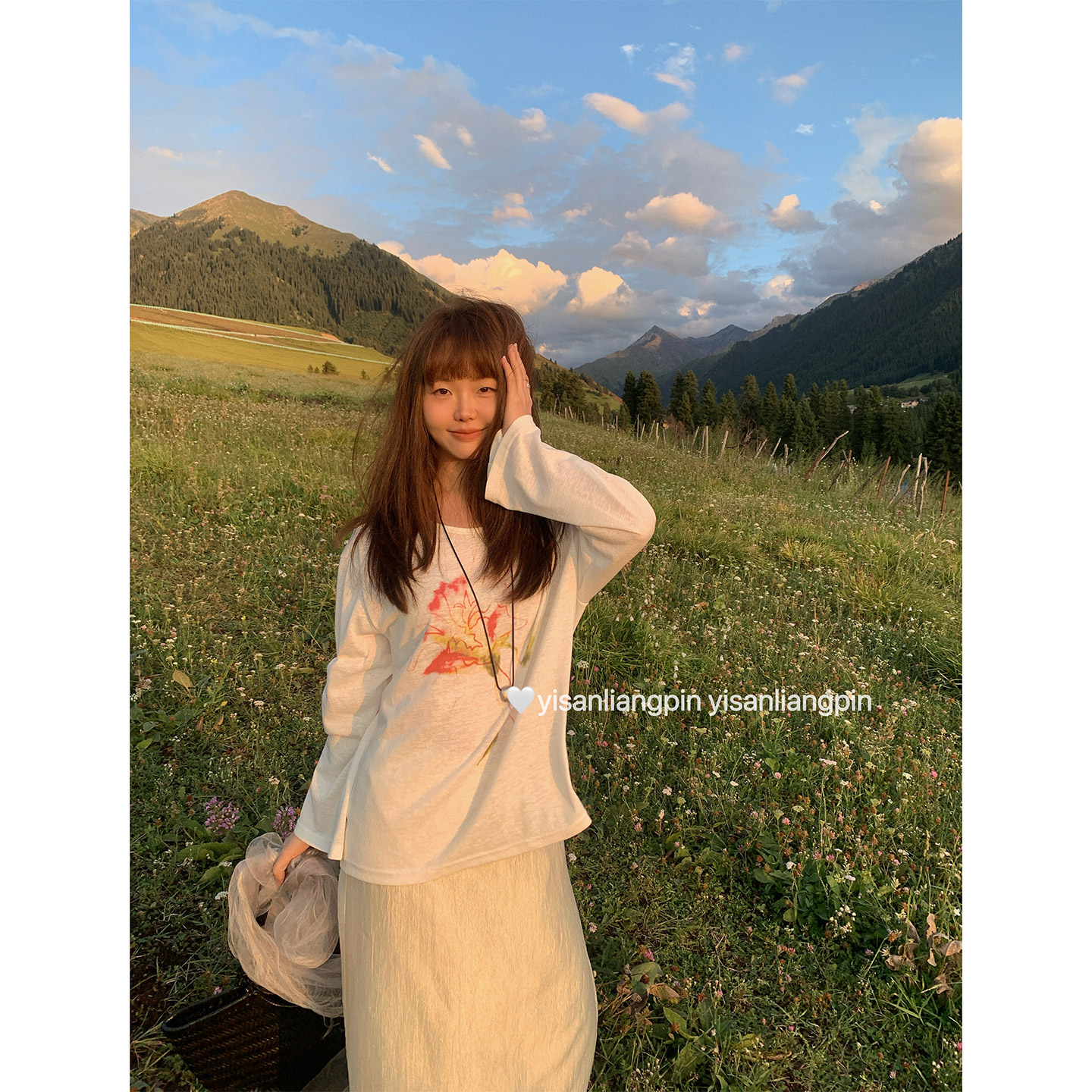 一三良品小个子 洋气tee 早秋宽松百搭圆领印花长袖T恤衫女罩衫